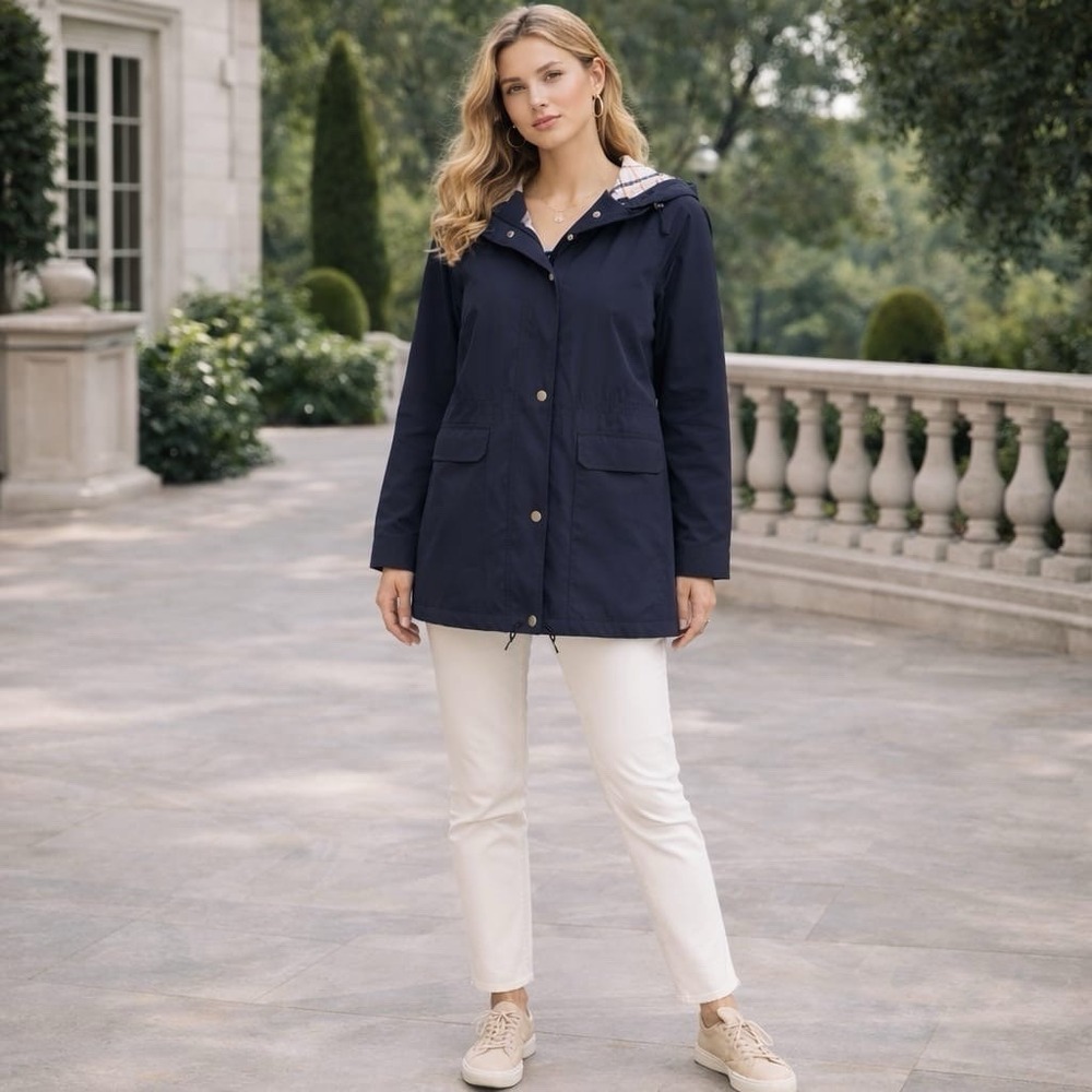COACH Hooded Raincoat Jacket LARGE Snap Front Blazer Cardigan Lightweight READ